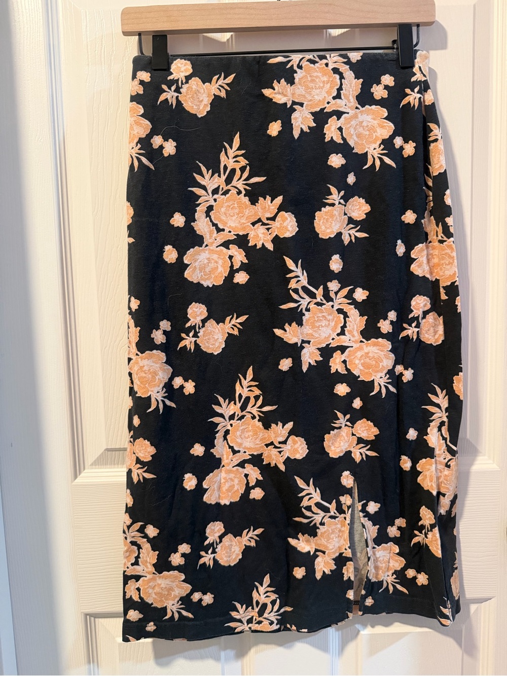 Pact Black Midi Skirt with Peach Floral Print